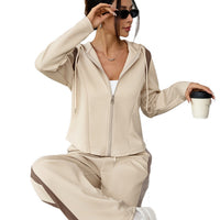 Womens Casual Hooded Cardigan Top And Pants Fashion Set