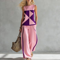 Women's Casual Sleeveless Printed Wide-Leg Pants Two-Piece Set