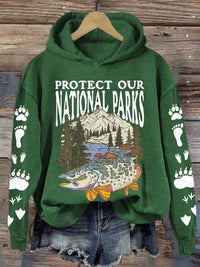 Womens Hooded Sweatshirt With A Forest And Mountain Peaks Design