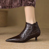 Woven Full-grain Sheepskin Ankle Boots With A Small Heel