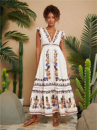 Womens Holiday Printed V-Neck Full-Sleeve Dress