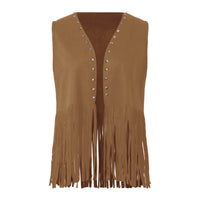 Women's Sleeveless Fringe Suede Jacket Comfortable Casual Rivet Jacket Coat