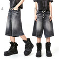 American-style Retro Street Washed Leg White Cat Beard Corrugated Cropped Pants