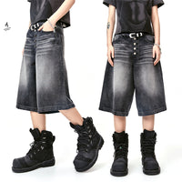 American-style Retro Street Washed Leg White Cat Beard Corrugated Cropped Pants