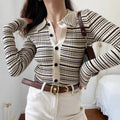 Single-breasted Sweater Contrast Color Striped Dinified Sweater Cardigan