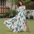 Womens Cinched Waist, Slit V-Neck Backless Long-Sleeve Dress