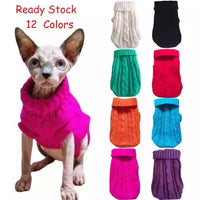 Knitted pet clothing for hairless cats