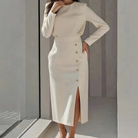 Womens Slim Elegant Formal Dress Maxi Skirt Solid-color Slit Workwear Dress