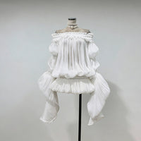 Elegant Off-the-shoulder Short Skirt With Fluttering Straps And A Tie-detail Design