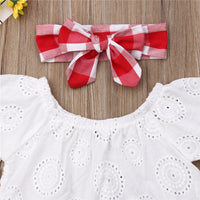 Lace Hollow Embroidered One-shoulder Top Plaid Shorts Set Headwear