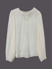 Women's Casual Solid-Color Hollowed-Out Lace Loose Shirt