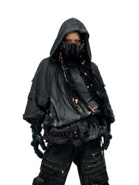 Split Structure Fried Dyeing Distressed Hooded Sweater For Men