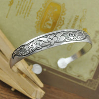 Retro Tibetan Silver Elephant Carved Bracelet Carving Dragon And Phoenix