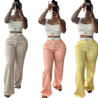 Womens Casual Contrasting Color Layered Loose Sporty Pants Set