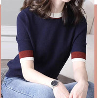 Ice Silk New Knitted Summer Round Neck T-shirt For Women