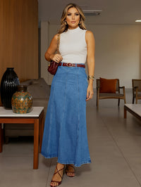 Women's Low-stretch High-waisted Denim Skirt