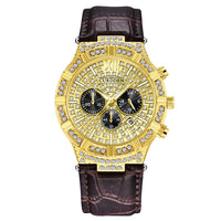 Diamond-embedded Fake Three-Eye Men's Fashion Belt Quartz Watch