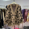 Leopard Print Thick Warm Coat Loose Lazy Knitted Cardigan Sweater