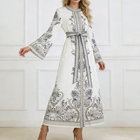 New Bohemian-style Printed Midi Dress With A Slim Fit