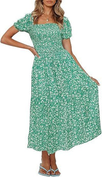 Bohemian Floral Square-Neckline Resort Long Dress