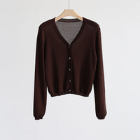 Spring And Summer V-neck Short Tencel Knitted Cardigan Pure Color All-matching
