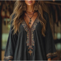 Retro Cotton And Linen Bohemian Printed Dress