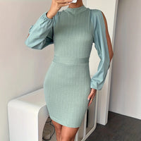 Hollow-Out Polyester-Ammonia Diamond Cable-Knit Jacquard One-Piece Dress