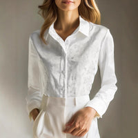 New French Jacquard Subtle Pattern Lapel Long Sleeve Shirt Women's Clothing