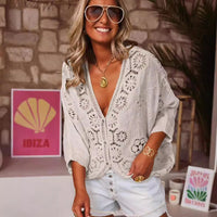 Women's V-neck Hollow Lace Crochet Shirt