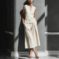 Casual Comfort Womens Sleeveless Linen Shirt Set