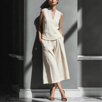 Casual Comfort Womens Sleeveless Linen Shirt Set