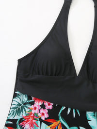 Multicolor Printing Deep V Big Chest Halter Backless One Piece Swimsuit