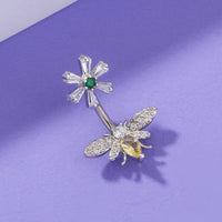 Colored Flower Bee Zircon Belly Button Ring