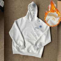 American-style Fleece-lined Thickened Embroidered Hoodie For Men