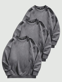 Men's Solid Drop Shoulder Suede Sweatshirt Casual Regular