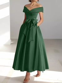 Satin Gown New Style Banquet Dress Off-shoulder Midi Length