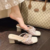 2026 New Square Toe Polka Dot Rhinestone Bow One Strap Block Heel Mules Women Outdoor Elegant Sandals