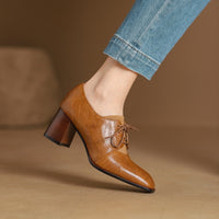 Womens British-style Square-toe High-heeled Pumps With A Deep Vamp