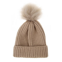 Fox Fur Warm Winter Hat With Ball For Women Child Girl Wool Thick Knitted