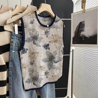Sleeveless Vest For Women Early Spring Retro Color-block Knit