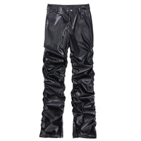 Black Pleated Casual Leather Pants