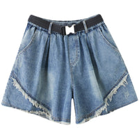 Women's New Korean Style Denim Stitching Washed Shorts