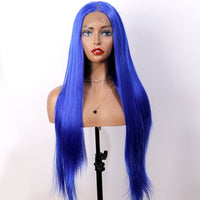 Synthetic Front Lace Headgear Blue Long Straight