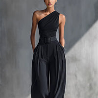 Tight-fitting Stretch Top And Wide-leg Pants Set