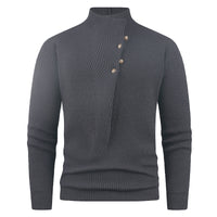 Mens Fashion Stand Collar Sweater With Slanted Buttons Mens Casual Pullover