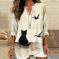 Loose-fitting Casual Womens Shirt With A V-neck And A Printed Design