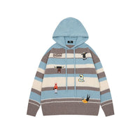 Autumn Retro  Pattern Colorful Stripes Hooded Cardigan