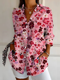 Womens Retro, Elegant Floral Print Long-Sleeve Shirt