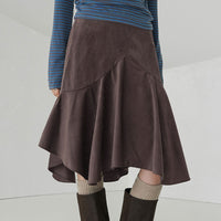 Autumn And Winter Retro Design Irregular Midi Skirt For Women