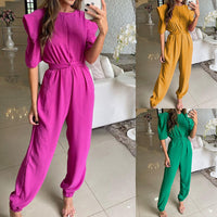Women's Fashion Waist-controlled Round Neck Jumpsuit